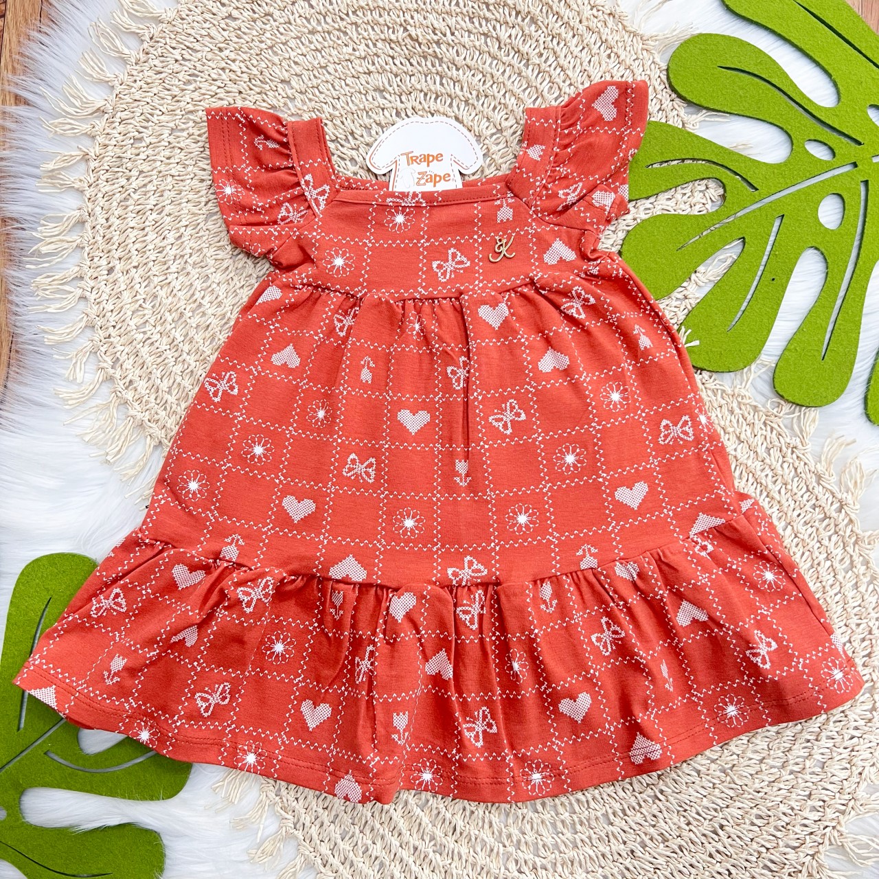 Vestido Flores com Borboletas - Cor Telha